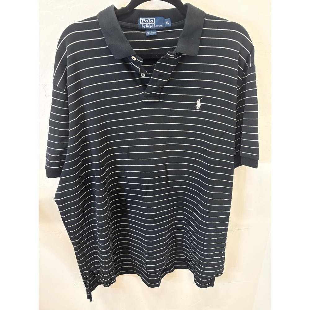 Polo Ralph Lauren Vintage Striped Polo Shirt XL Navy Blue White Short Sleeve